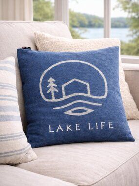 David Fussenegger Austria Lake Life Pillow Cover NWT Blue Cabin Coastal Sham